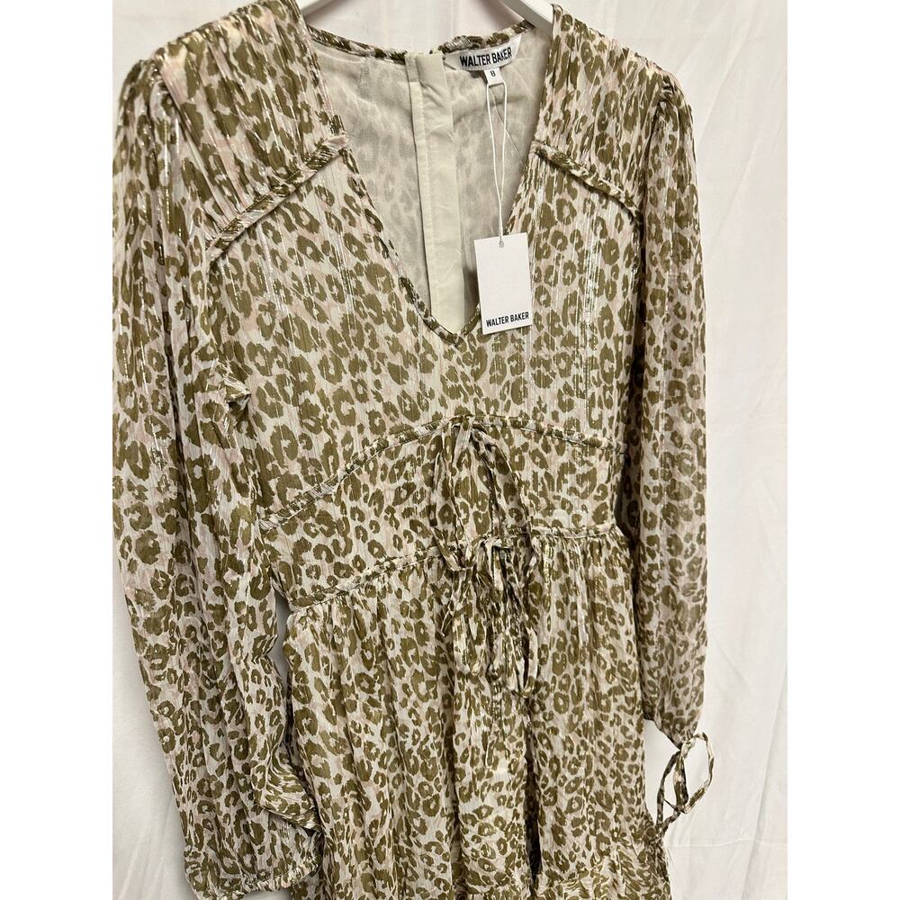 WALTER BAKER  Faber Tie-Detailed Leopard-Print Metallic Georgette Dress Sz 4 - Picture 5 of 13